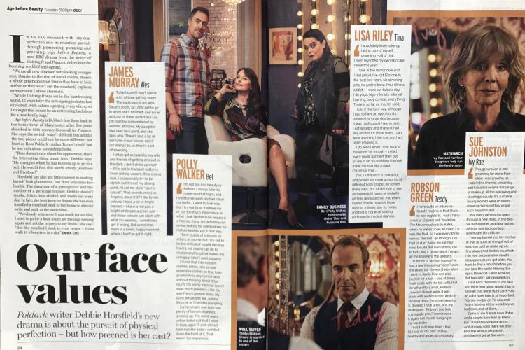 A Radio Times feature about BBC drama Age Before Beauty, starring Lisa Riley, Robson Green, Sue Johnston, Polly Walker, Vicky Myers, Kelly Harrison and written by Debbie Horsfield